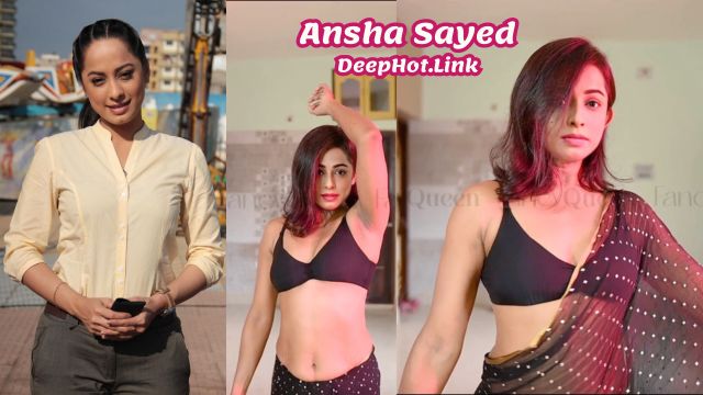 Ansha Sayed Black Saree Without Blouse Hot Bra Cleavage